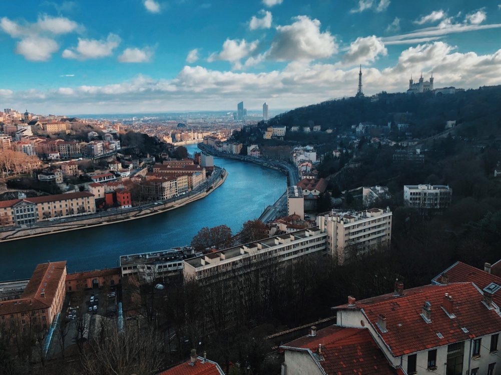 Cityscape of Lyon south of France river sky