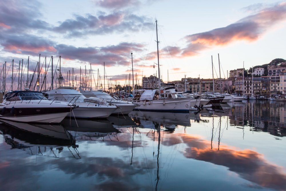 Sunset taken from the old port of Cannes, France